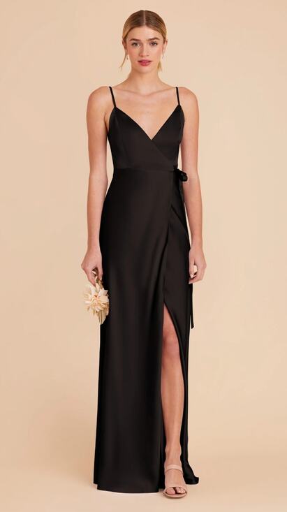 Birdy Grey Dresses & Skirts - Birdy Gray Cindy Matte Satin Black Spaghetti Strap Black Wrap Dress XS